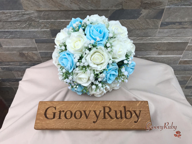 Baby Blue Roses With Gypsophila