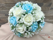 Baby Blue Roses With Gypsophila