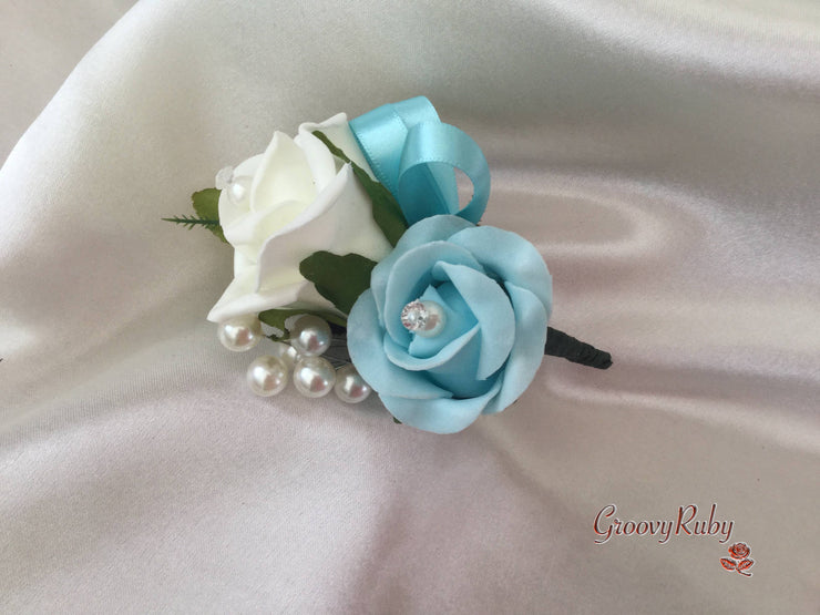 Ladies Pin On Corsage With Pearl Spray & Ribbon - Colour Combination Of your Choice
