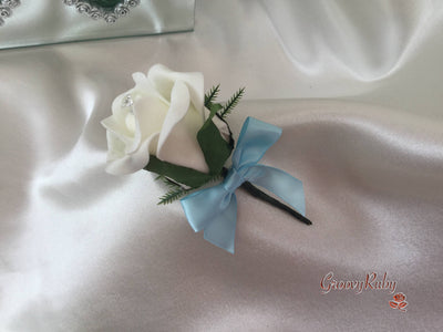 Single Crystal Bow Buttonhole - Bow Colour of your Choice