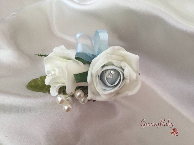 Ladies Pin On Corsage With Pearl Spray & Ribbon - Colour Combination Of your Choice