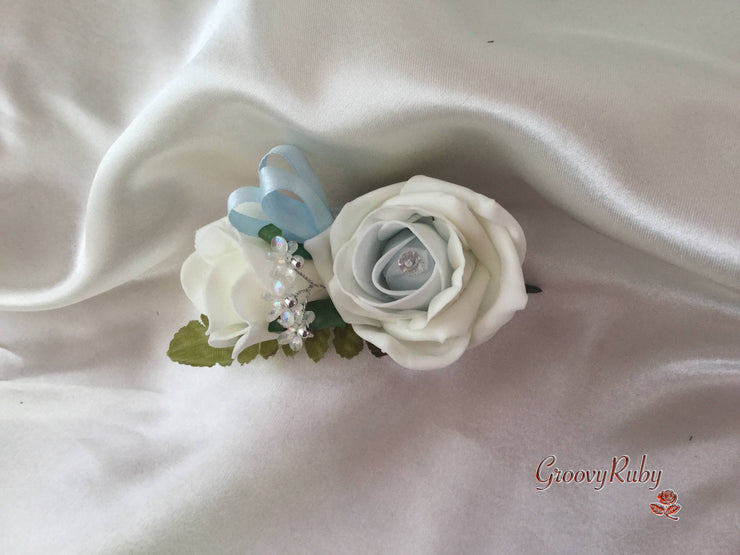 Ladies Pin On Corsage With Crystal Spray & Ribbon - Colour Combination Of Your Choice