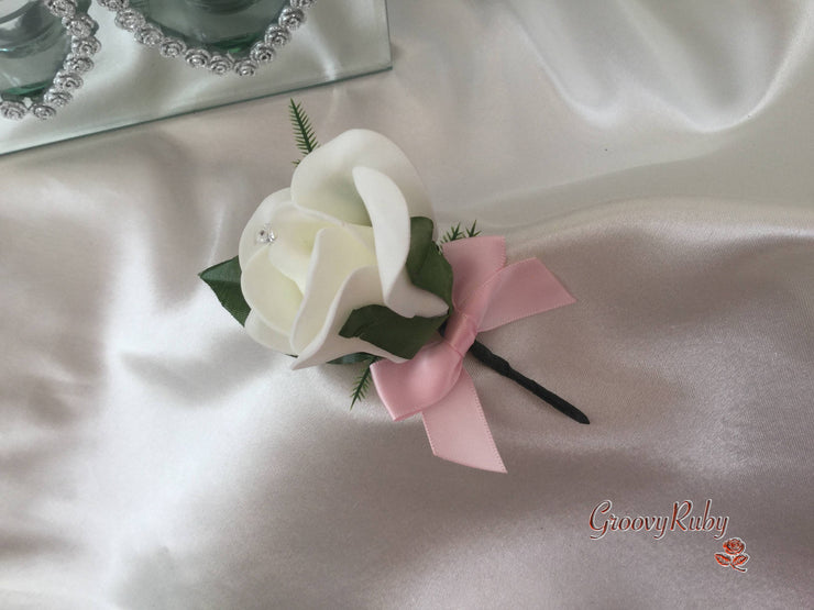 Single Crystal Bow Buttonhole - Bow Colour of your Choice