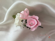 Ladies Pin On Corsage With Crystal Spray & Ribbon - Colour Combination Of Your Choice