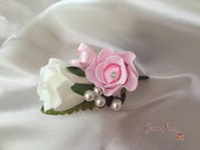 Ladies Pin On Corsage With Pearl Spray & Ribbon - Colour Combination Of your Choice