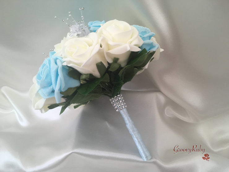 Pastel Glitter Roses With Silver Babies Breath