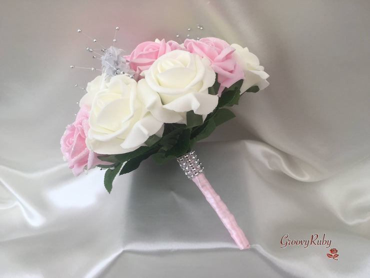 Pastel Glitter Roses With Silver Babies Breath