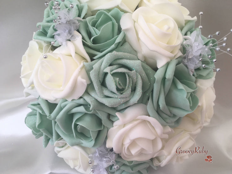 Pastel Glitter Roses With Silver Babies Breath