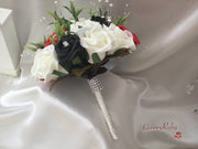 Black, Red & Ivory Rose With Foliage & Crystal Sprays