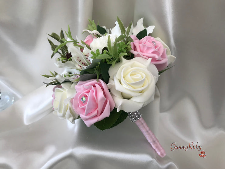 Small Tiger Lilies & Baby Pink Roses With Foliage