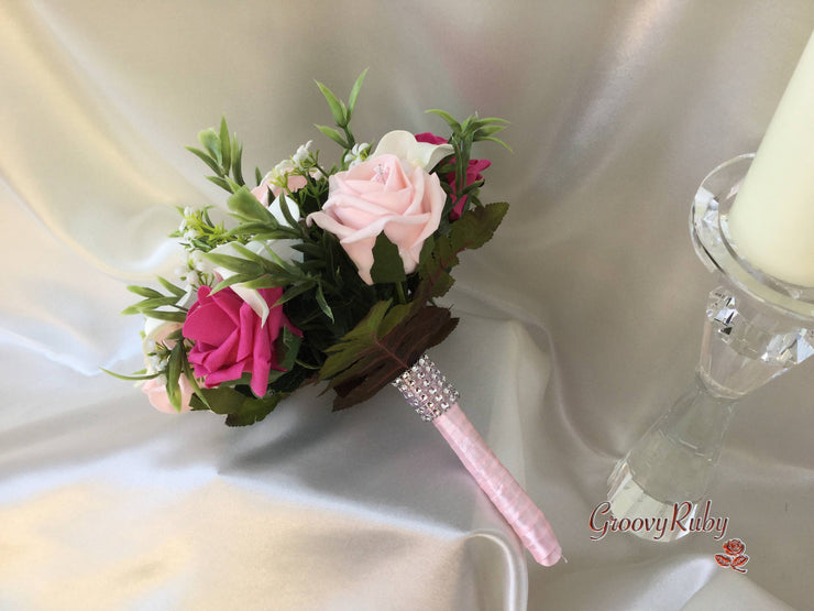 Hot Pink & Baby Pink Rose & Large White Calla Lily