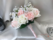 Glitter Blush Pink Roses With Gypsophila & Pearl Sprays