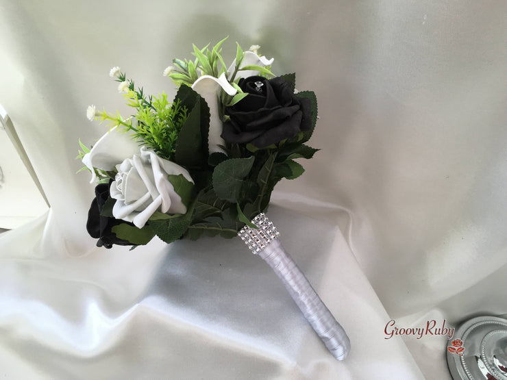 Silver & Black Rose & Large White Calla Lily
