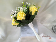 Lemon Rose & Large Calla Lily With Pearl Sprays & Pearl Brooch