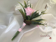 Baby Pink Rose, Lily of the Valley & Large Calla Lily With Diamante Brooch