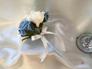 Powder/Baby Blue & Ivory Rose Crystal With Ivory Pearl Babies Breath