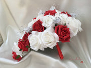 Red Glitter Rose With Silver Babies Breath