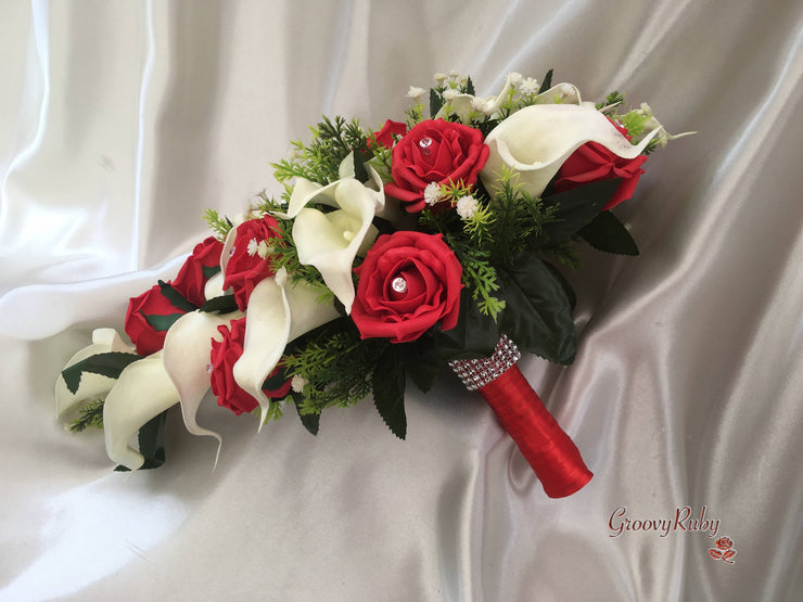 Light Red Rose & Large Ivory Calla Lily