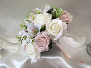 Small Tiger Lilies & Vintage Mocha Pink Roses With Foliage