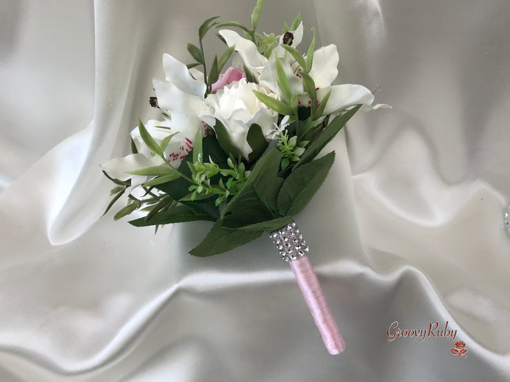 Small Tiger Lilies & Baby Pink Roses With Foliage