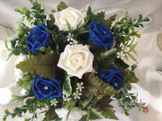 Royal Blue & Ivory Rose Small Round Table Arrangement