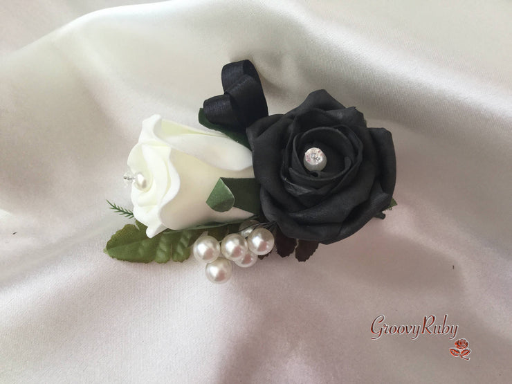 Ladies Pin On Corsage With Pearl Spray & Ribbon - Colour Combination Of your Choice