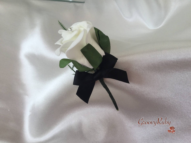 Single Crystal Bow Buttonhole - Bow Colour of your Choice