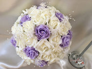 Lilac & Ivory Rose Crystal With Ivory Pearl Babies Breath
