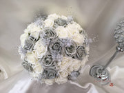 Silver Glitter Rose With Silver Babies Breath