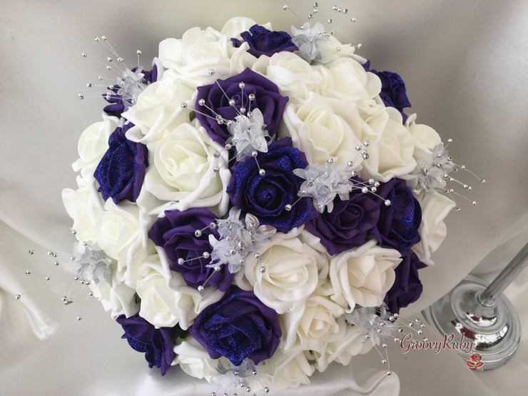 Cadbury Purple Glitter Rose With Silver Babies Breath