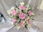 Baby Pink Rose, Lily of the Valley & Large Calla Lily With Diamante Brooch