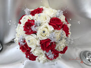 Red & Ivory Rose With Silver & Crystal Butterfly