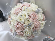 Mocha Pink & Ivory Rose With Silver & Crystal Butterfly