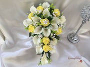 Lemon Rose & Large Calla Lily With Pearl Sprays & Pearl Brooch