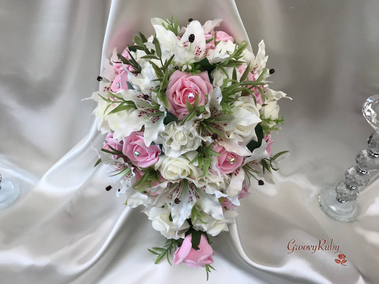 Small Tiger Lilies & Baby Pink Roses With Foliage