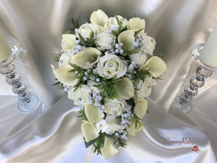 Ivory Roses & Carnations With Calla Lily & Gypsophila