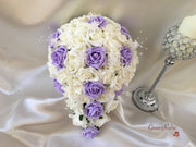Lilac & Ivory Rose Crystal With Ivory Pearl Babies Breath