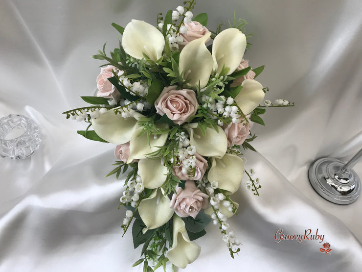 Mocha Pink Rose & Large Calla Lily With Lily of the Valley