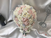 Mocha Pink & Ivory Rose With Silver & Crystal Butterfly