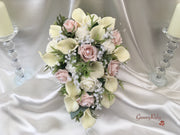 Mocha Pink Roses & Ivory Carnations With Calla Lily & Gypsophila