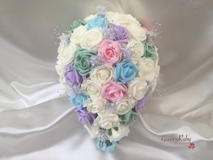 Pastel Glitter Roses With Silver Babies Breath