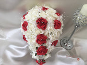 Red & Ivory Rose Crystal With Ivory Pearl Babies Breath
