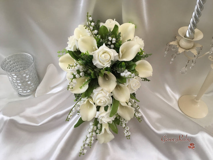Ivory Rose & Large Calla Lily With Lily of the Valley