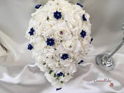 Rose Bouquets With Royal Blue Satin Diamante Flowers