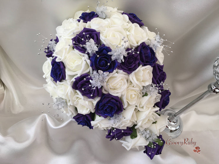 Cadbury Purple Glitter Rose With Silver Babies Breath
