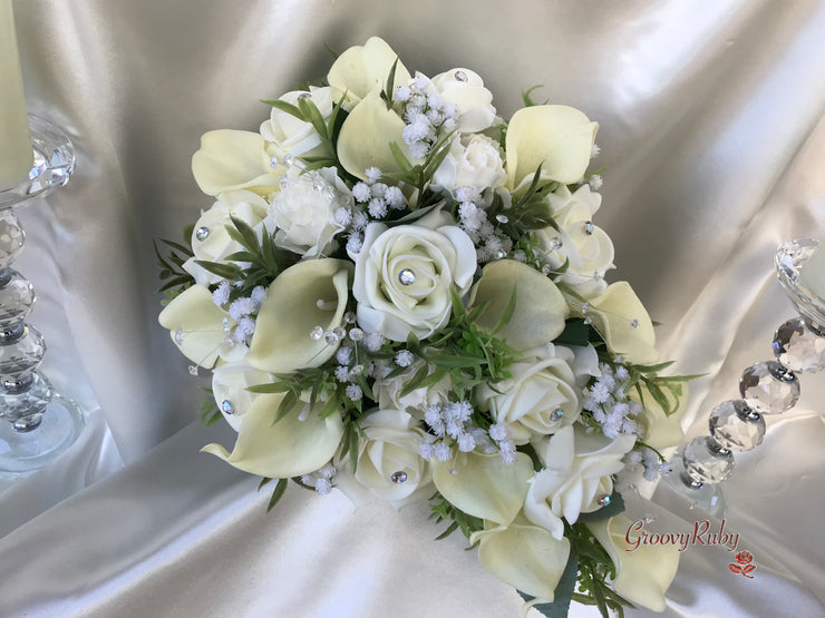 Ivory Roses & Carnations With Calla Lily & Gypsophila