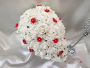 Rose Bouquets With Red Satin Diamante Flowers