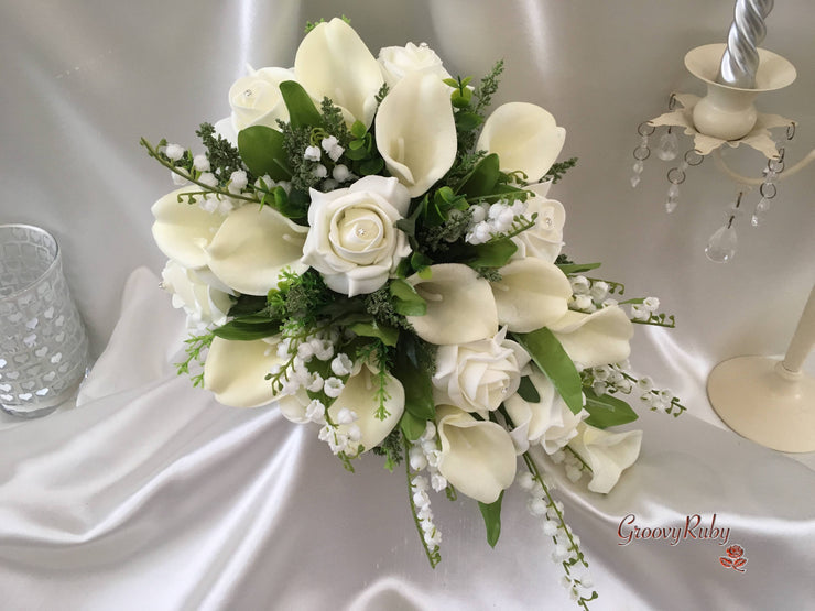 Ivory Rose & Large Calla Lily With Lily of the Valley