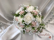 Mocha Pink & Ivory Rose With Foliage, Gypsophila & Crystal Sprays