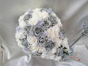Silver Glitter Rose With Silver Babies Breath